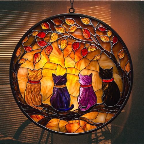 Cats and Autumn Mosaic Style Acrylic Suncatcher - Image 7