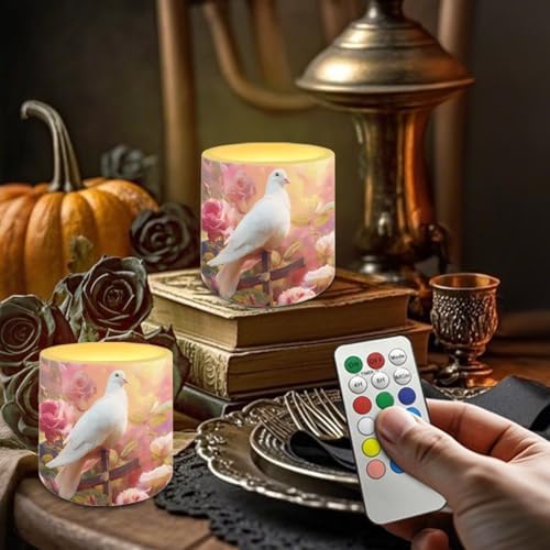 Floral Pigeon LED Flameless Candles with Realistic Dancing Flame Outdoor Battery Operated with Timer Remote (4 Pack) Elegant Lighting for Gardens, Backyards, Balconies & Patio Decor - Image 2