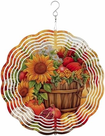 Fall Orange Wind Spinner for Yard and Garden, Thanksgiving Maple Sunflowers Pumpkin Hanging Wind Spinner Outdoor 3D Kinetic Wind Sculpture Spinners Indoor Outdoor Patio Décor Ornaments Gift 10" by Unknown