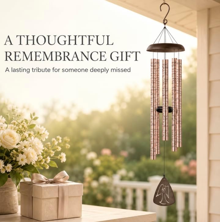 Carson “Always Near” Memorial Wind Chime, 44-Inch Rose Gold Aluminum Sympathy Chime with 5 Deep-Tone Tubes and Adjustable Striker, Remembrance Gift for Outdoor Garden, Patio or Porc - Image 4