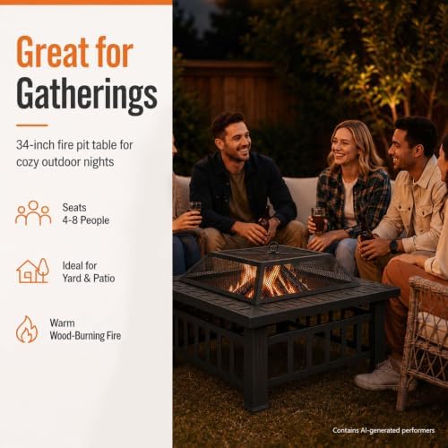 4-in-1 Outdoor Fire Pit Grill Table,Metal Firepits for Outside (32") - Image 7