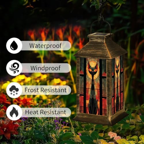 Solar Lantern Mid Century Stained Glass Outdoor Waterproof Garden Hanging Lantern Solar Powered Lighting Outside Solar Light for Patio Yard Camping, Gifts for Women Mom - Image 3