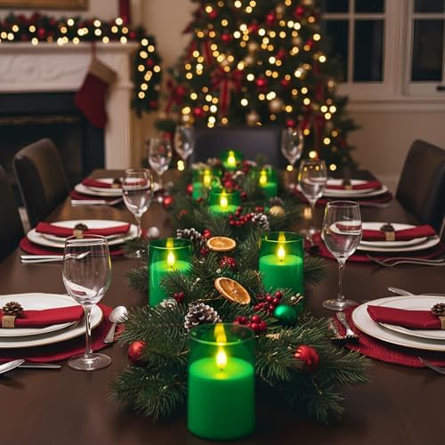 Homemory Green Flickering Flameless Candles, Battery Operated Acrylic LED Pillar Candles with Remote Control and Timer, Set of 5, St. Patrick's Day - Image 5