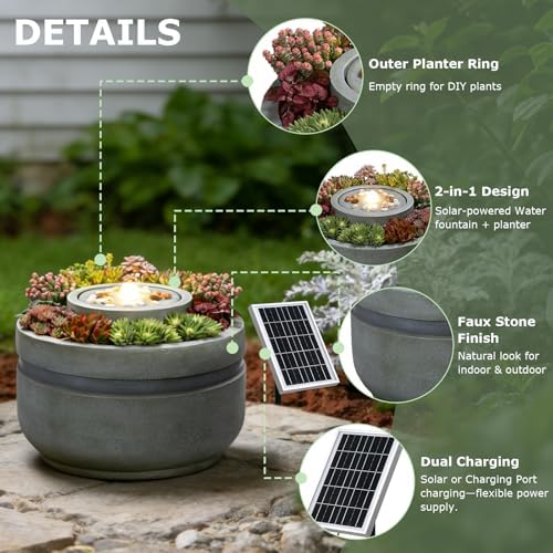 Solar Water Fountain Outdoor Garden Zen Bubbler with Lights - Image 3