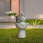 Teamson Home 36.5 in. Outdoor 3-Tier Zen-Style Pedestal Water Fountain in. with Stone Trim with Pump and 2.64 Gallon Capacity, Stone Gray - Image 6