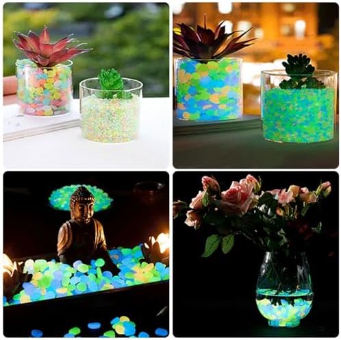 Glow in The Dark Pebbles 600 Pcs Glow in The Dark Pebbles Water Tank Luminous Stones Garden Path Aquarium Glowing Outdoor Decorations(Rose) - Image 2