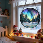 Aurora Landscape Stained Glass Window Hanging Suncatcher Xmas Gifts 15" - Image 5