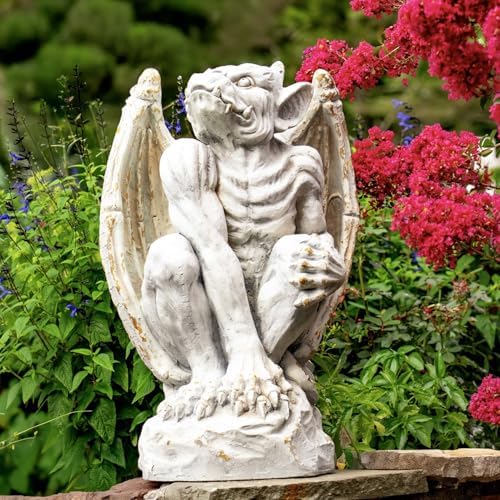Zaer Ltd. Set of 2 Gothic Gargoyle Garden Statues, 28.4 Inch Tall Outdoor Sculptures (Distressed Gray) - Image 3