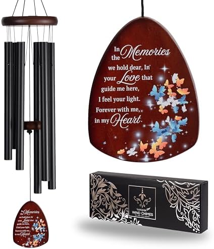 Memorial Wind Chimes for Loss of Loved One, Windchimes in Memory of a Loved One, Sympathy Gift Baskets, Bereavement Condolence Gifts, Memorial Gifts for Loss of Mom, 32" Sympathy Butterfly, Black by Vanquer