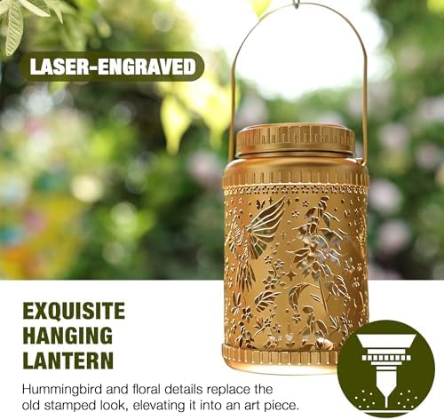 Cooo 4 Pack Solar Lanterns Outdoor Waterproof Hummingbird Red_Sage Solar Pathway Lights Landscape Path Christmas Gifts for Women Mom Grandma for Outdoor Table Lamps Garden Yard Backyard Decor -Gold - Image 5