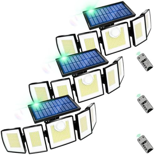 MDCMDCM Outdoor Solar Light Motion Sensor Waterproof - 3000 Lumens 3 Modes 416 LEDs 32ft 5 Heads Security Lights Flood Lights with Remote for Patio Yard Pool Outside （Wireless, 3p） by MDCMDCMSolarLightsOutdoor