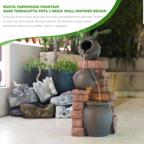 25.9" H Outdoor Water Fountain with LED Lights, Freestanding Water Feature - Image 6