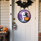 Ghost Cat Pumpkin Purple Stained Glass Window Hanging Suncatcher Gifts 15" - Image 3
