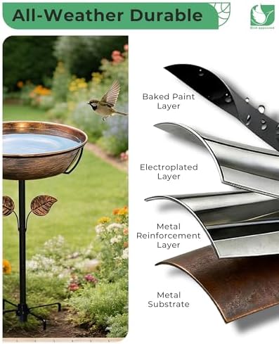 13" Metal Bird Bath for Outside 3" Deep Removable Bowl with Stake - Image 6
