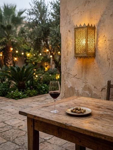 Set of 2 Moroccan Brass Wall Lamp Sconce Home Decor, Handmade Lighting Copper Metal Lights Turkish Lamp, Ramadan Candle Lantern, Candle Holder, Indoor Outdoor, Patio, Porch, Shelf, Garden (Tower) - Image 7