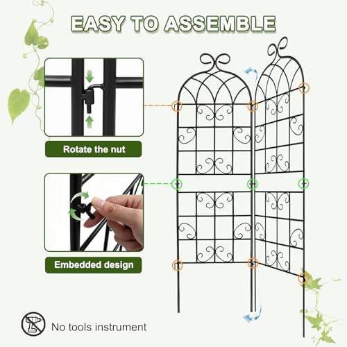 YOBAZAN 4 Pack 71x19.7in Rustic Iron Arch Decoration Garden Trellis with Black Metal Coating – Perfect for Supporting Climbing Plants Outdoor, Roses, Vines, Flowers, and Vegetables. - Image 6