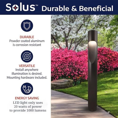 Solus Architectural LED Bollard Light – Tunable Color Temperature 3000K/4000K/5000K, 20W Integrated LED, ETL Listed, 180° Light Distribution, Black or Bronze, Surface Mount (Bronze, 4 Pack) - Image 3