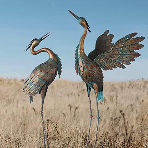 Crane Statues for Garden Decor, Metal Crane Yard Art Statues, 2PCS by Oritty