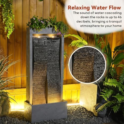 Sunlinua 59H Modern Outdoor Water Fountain with LED Light Garden Cascading Waterfall Feature for Indoor or Outdoor Large Water Fountain for Relaxing Garden Patio Backyard Deck Porch or Home Décor - Image 5