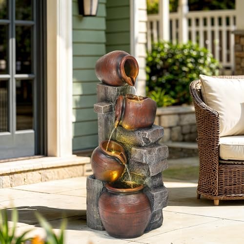 AUTODAYA 31.5" H Outdoor Water Fountain with LED Lights - Image 3
