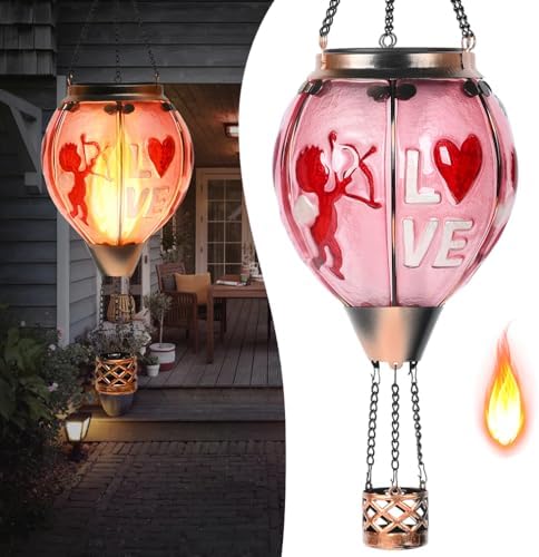Easter Hot Air Balloon Solar Lantern - Valentine's Day Glass Lantern, Simulated Flickering Dancing Flame, Outdoor Hanging Sunflower Yard Light Waterproof IP65 for Valentines Gift by Unknown