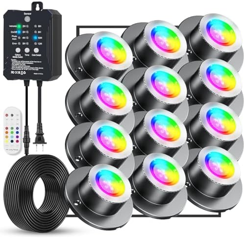 HIBOITEC RGBWW Underwater LED Pond Light with 12V Timer Transformer, 12Head by HIBOITEC