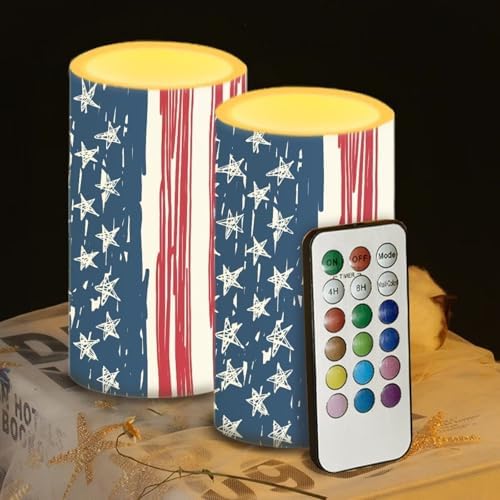 4th of July Flamless Candles Flickering LED Battery Operated Elictric Pillar Candles with Timer and Remote for Independence Day Patriotic Decorations, Painting Style American Flag - Image 4