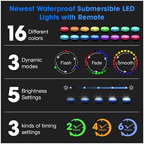 Submersible LED Lights with Remote Underwater Pool Light IP68 Magnet 13 LED Bright Lamp RGB for Pond/Pool/Aquarium(8 Light 2 Controller,8.5CM) - Image 6