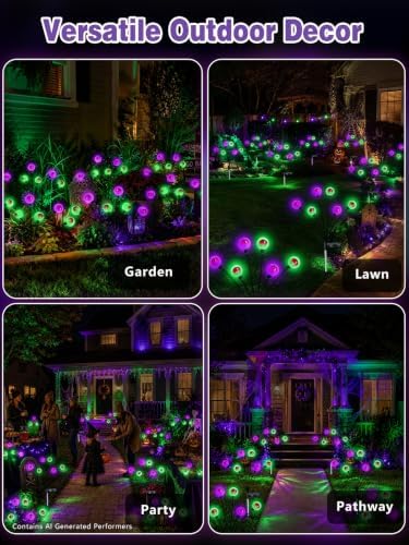 EEW Halloween Decorations Outdoor 8 Pack Eyeball Lights Purple and Green - Image 2