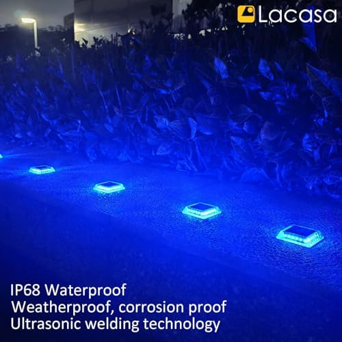 Lacasa Solar Deck Lights, 4 Pack 30LM LED Dock Lights Blue Light, Outdoor Solar Powered Step Lights Light up All Night IP68 Waterproof Auto ON/Off for Garden Stairs Driveway Pathway Lighting - Image 4