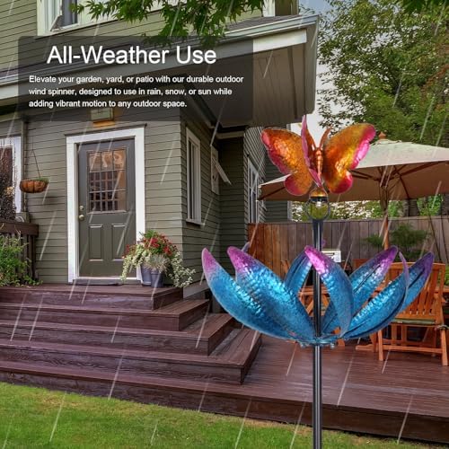 hogardeck Large Wind Spinners Outdoor, 77.6" Metal Butterfly Tulip Wind Spinner with Heavy-Duty Stakes, Multi-Color 360° Rotating Wind Sculptures Kinetic Yard Art for Home Garden Lawn Patio Decor - Image 6