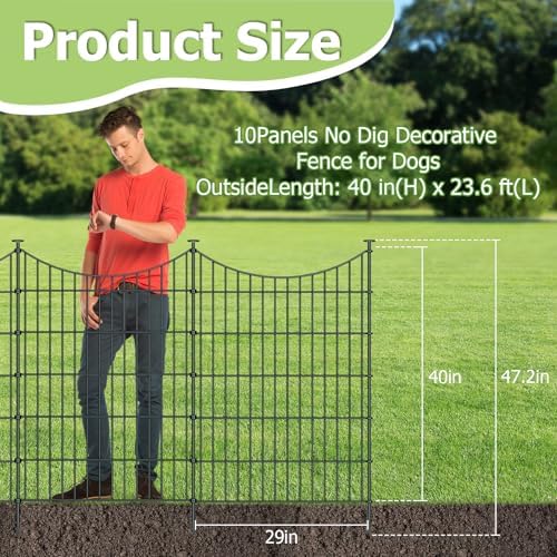 10 Panel No Dig Metal Garden Fence 40"H x 23.6'L Dog Fence Outdoor for Yard - Image 2