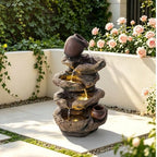 Rock & Jar Outdoor Water Fountain, Resin with LED Light by Swiftbloom
