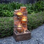Teamson Home 28.5" Outdoor 4-Tier Stacked Stone Fountain, Brown - Image 2