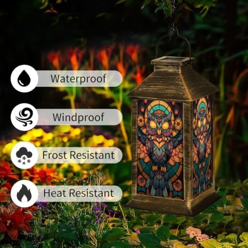 Solar Lantern Geometric Owl Stained Glass Outdoor Waterproof Garden Hanging Lantern Solar Powered Lighting Outside Solar Light for Patio Yard Camping, Gifts for Women Mom - Image 3