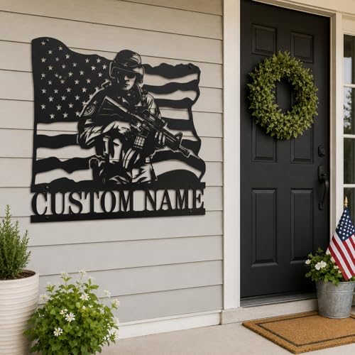 Personalized Army Soldiers Metal Signs Custom Military Metal Wall Art Patriotic American Flag Wall Decor Personalized US Military Army Gifts Veterans Day Gifts - Image 2