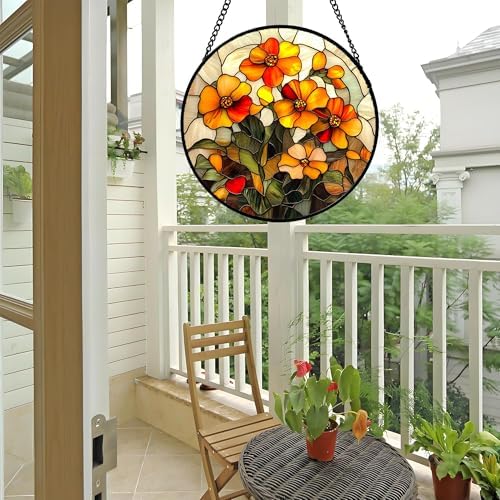 Orange Calendula Flower Stained Glass Window Hanging Suncatcher Gifts 15" - Image 5