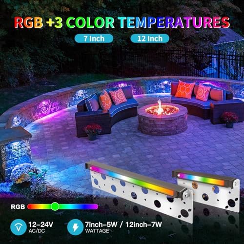 12 Inch Retaining Wall Lights,7W LED Hardscape Lighting,280LM RGB Color Changing Outdoor Step Lights,IP65 Waterproof 12V-24V Low Voltage Landscape Lights For Patio Walls Stairs,90CRI Connectors - Image 2
