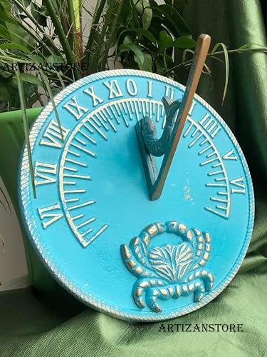 ARTIZANSTORE Sundial Verdigris Finish Brass 10" Dia Vintage Sun Dial Home & Garden Theme Fish Dial and Crab Plaque Outdoor Sundial - Image 2