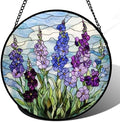 Stained Glass Window Hanging - Blue Purple Delphinium Suncatcher for Door Garden Home Decor Birth Flower Sun Catcher Birthday for Friend Lovers Women Mom Nana 9.8 in by JOSUMALY