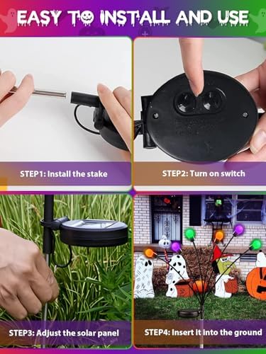 6PK Halloween Decorations Outdoor Solar Firefly Lights Orange Purple Green - Image 5