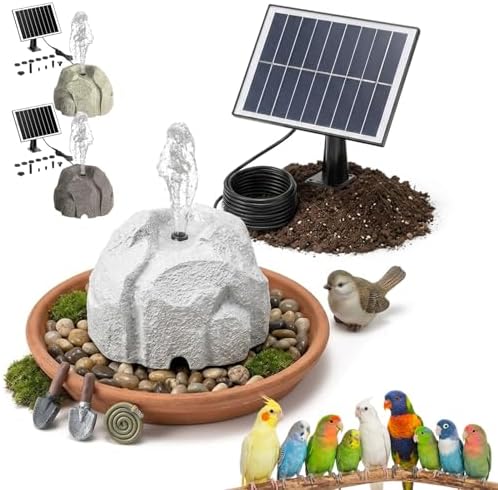 Solar Rock Fountain for Bird Bath, Realistic Granite Rock Solar Bird Bath Fountain, Outdoor Water Pump with Nozzles Stone Resin Bubbler for Garden Pond Patio Yard Decor (White) by Unknown
