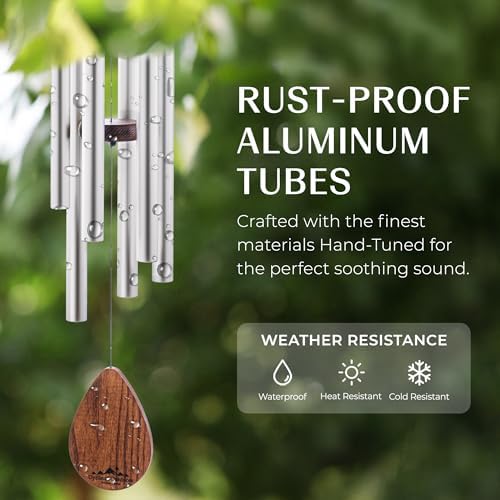 38" Silver Aluminum Wind Chimes for Outside, Deep Tone, E Major Pentatonic - Image 6