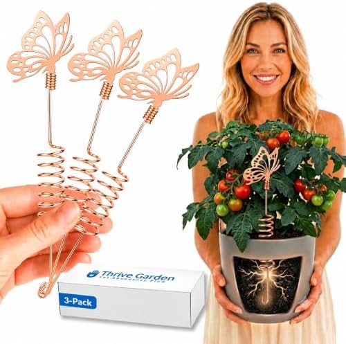 Premium Electroculture Copper Garden Antennas (3-Pack) – Decorative Butterfly Plant Growth Boosters for Tomatoes, Vegetable Gardens, Raised Beds & Houseplants – 99% Pure Copper Stakes by ThriveGarden