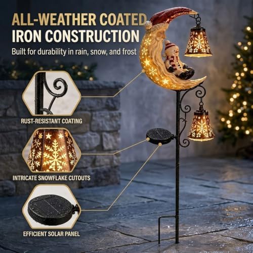 Solar Halloween Black Cat & Pumpkin Moon Garden Stake Light,2-in-1 Waterproof Outdoor LED Yard Decor with Hanging Lantern,Auto Dusk-to-Dawn Lawn Ornament for Pathway,Patio, Walkway (Color-O-2PCS) - Image 6