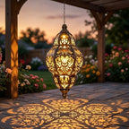 Moroccan Style Artisan Solar Lights Outdoor, Waterproof Hanging Solar Lanterns for Garden Decor, Decorative Metal Chandelier for Patio, Porch, Yard, Unique Gifts for Women & Mom (1Pc) by MGSTN