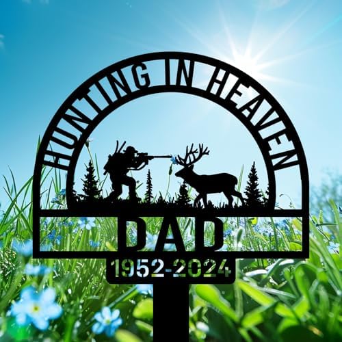 Personalized Hunter Grave Marker Forest Scene Hunting in Heaven Memorial Garden Stake 8-24 inch Hunter Dad Loss Gift, Hunter Memorial Gift Loss of Loved One (Forest Scene Hunting in Heaven) - Image 2
