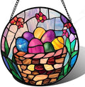CHATYOUNG Stained Glass Window Hanging Basket Easters Egg Large 15" - Color Suncatcher Door Garden Home Decor and Christmas Mother's Day Birthday Easter Gifts Grandma Mom Nana Women Christians by CHATYOUNG