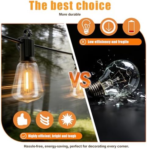 Solar String Lights Outdoor 35FT Waterproof Dusk to Dawn Edison Cafe Lights - Image 4