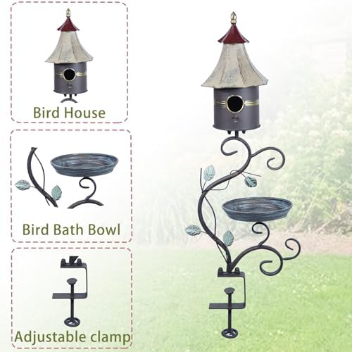 Deck Bird Bath, Metal Bird Bath and Bird Houses, Deck Mounted Bird Bath - Image 4